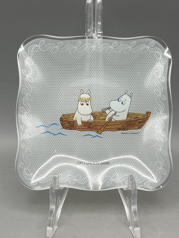 Harvinainen Muumi lasialunen Muumipeikko ja Niiskuneiti Gifu Shinkin Bank Japani