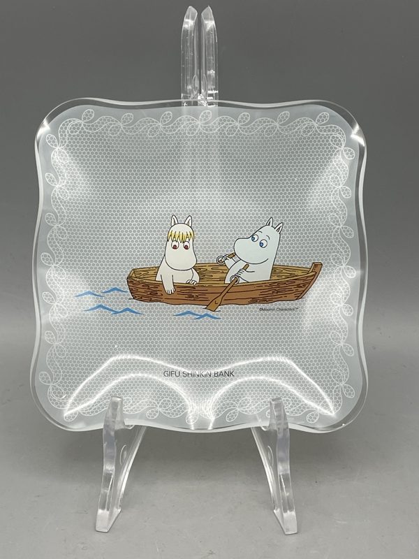 Harvinainen Muumi lasialunen Muumipeikko ja Niiskuneiti Gifu Shinkin Bank Japani