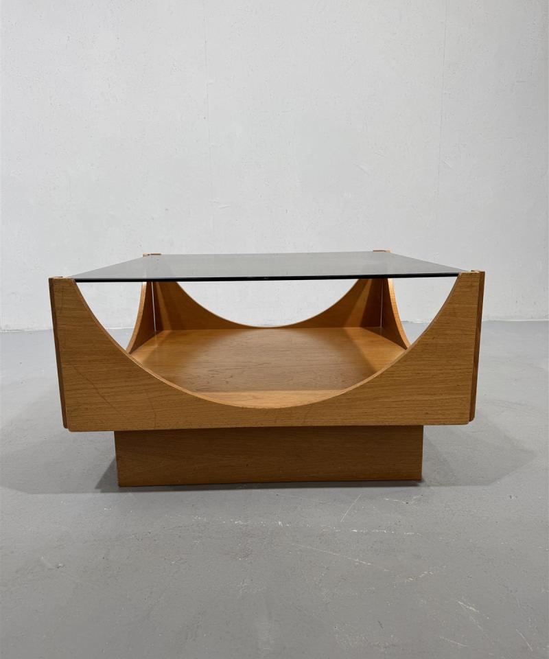 Isku Vintage teak sohvapöytä lasitasolla