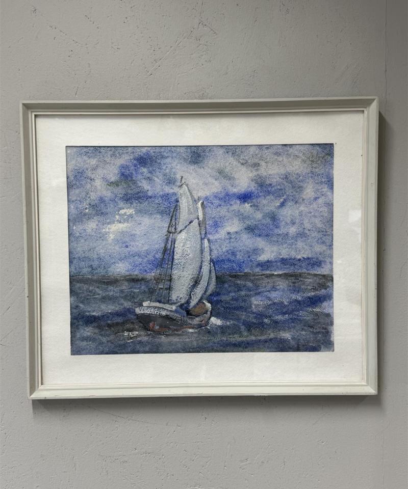 Taulu purjevene akvarelli tuntematon