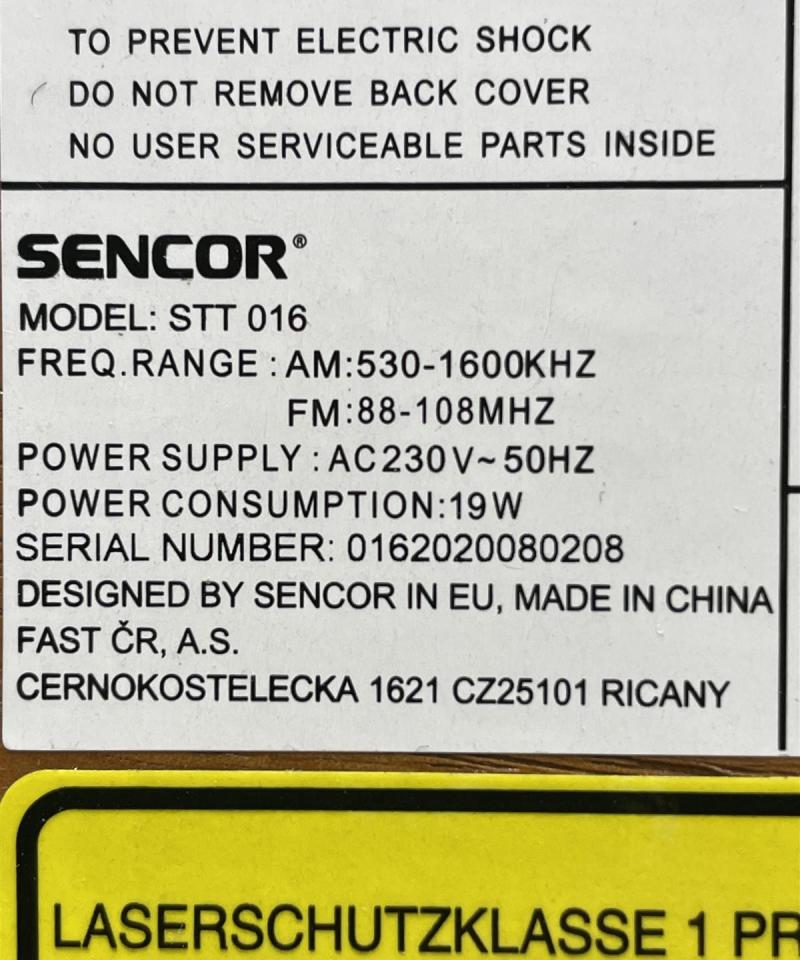 Sencor STT 016 levysoitin cd-soitin radio
