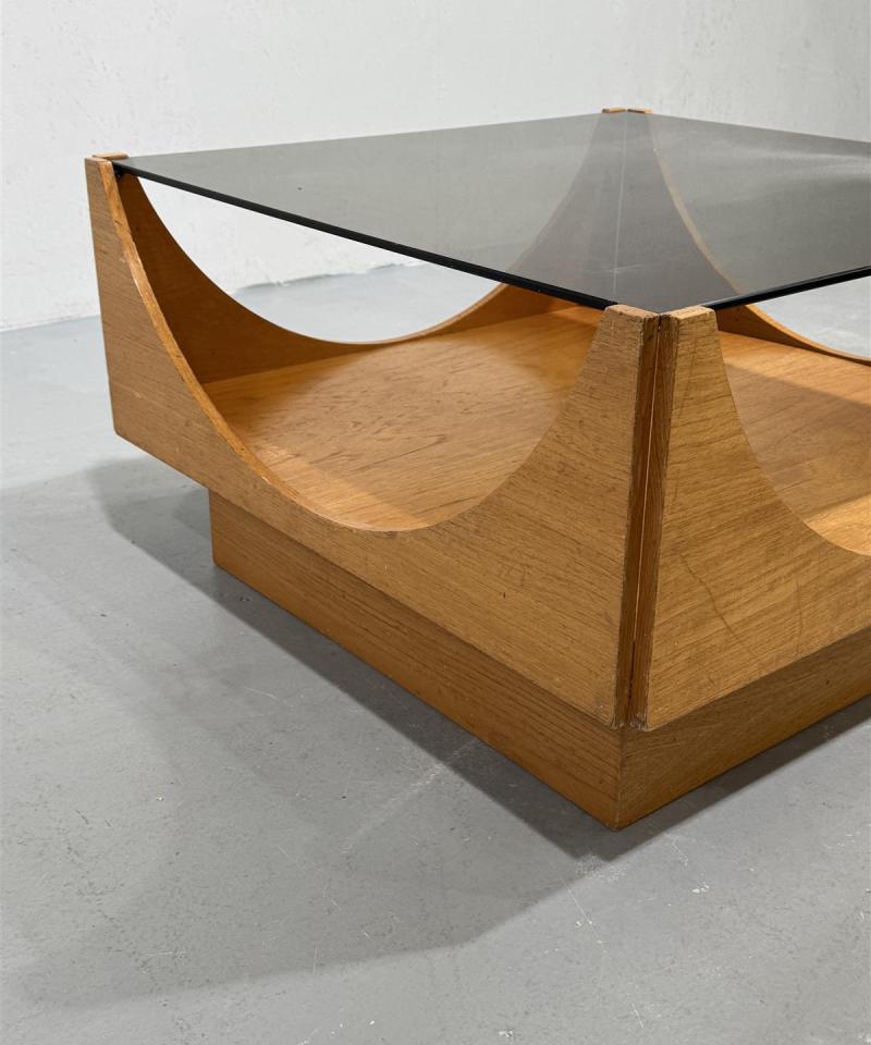 Isku Vintage teak sohvapöytä lasitasolla