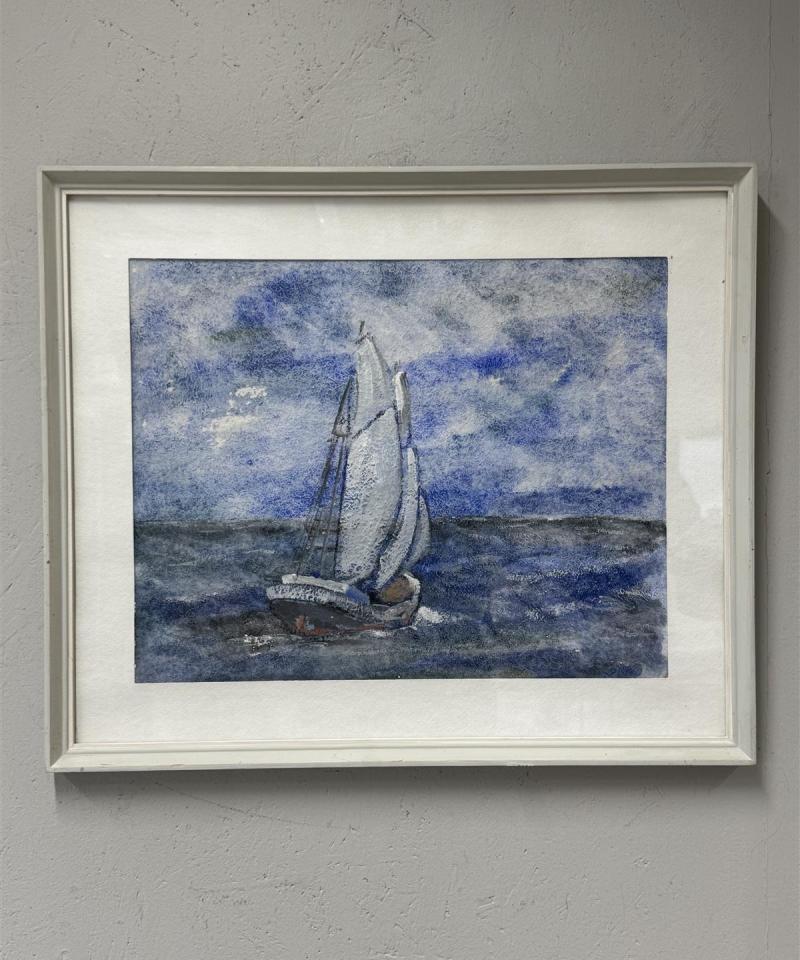 Taulu purjevene akvarelli tuntematon