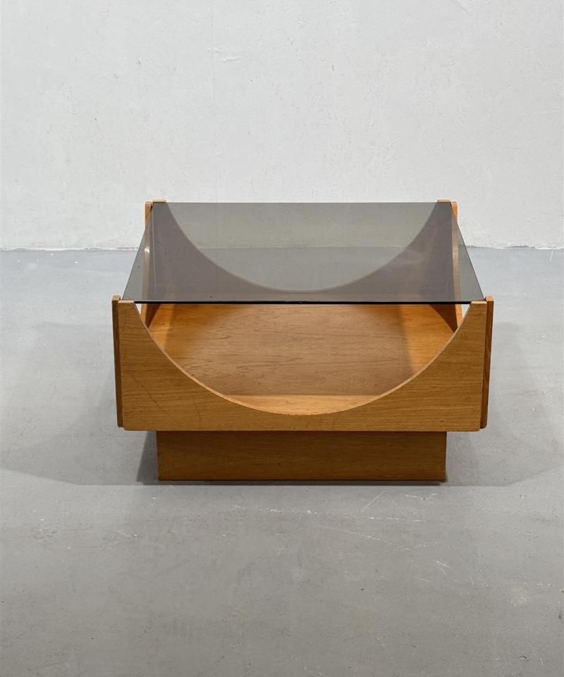 Isku Vintage teak sohvapöytä lasitasolla