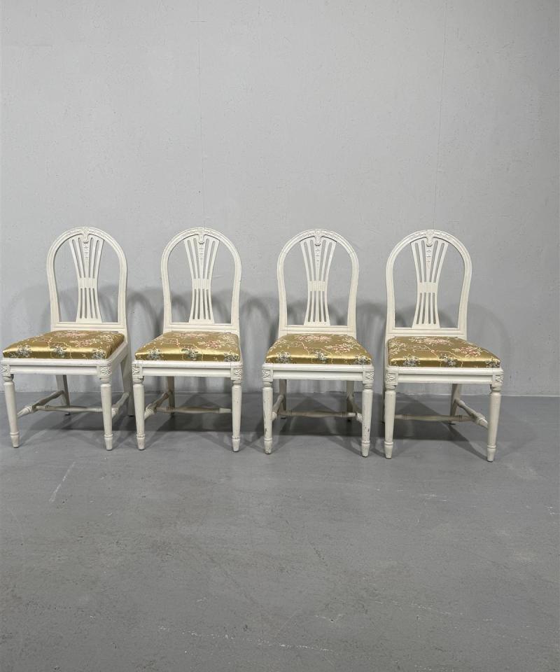 Vintage kustavilainen tuoli, valkoinen (4 kpl)