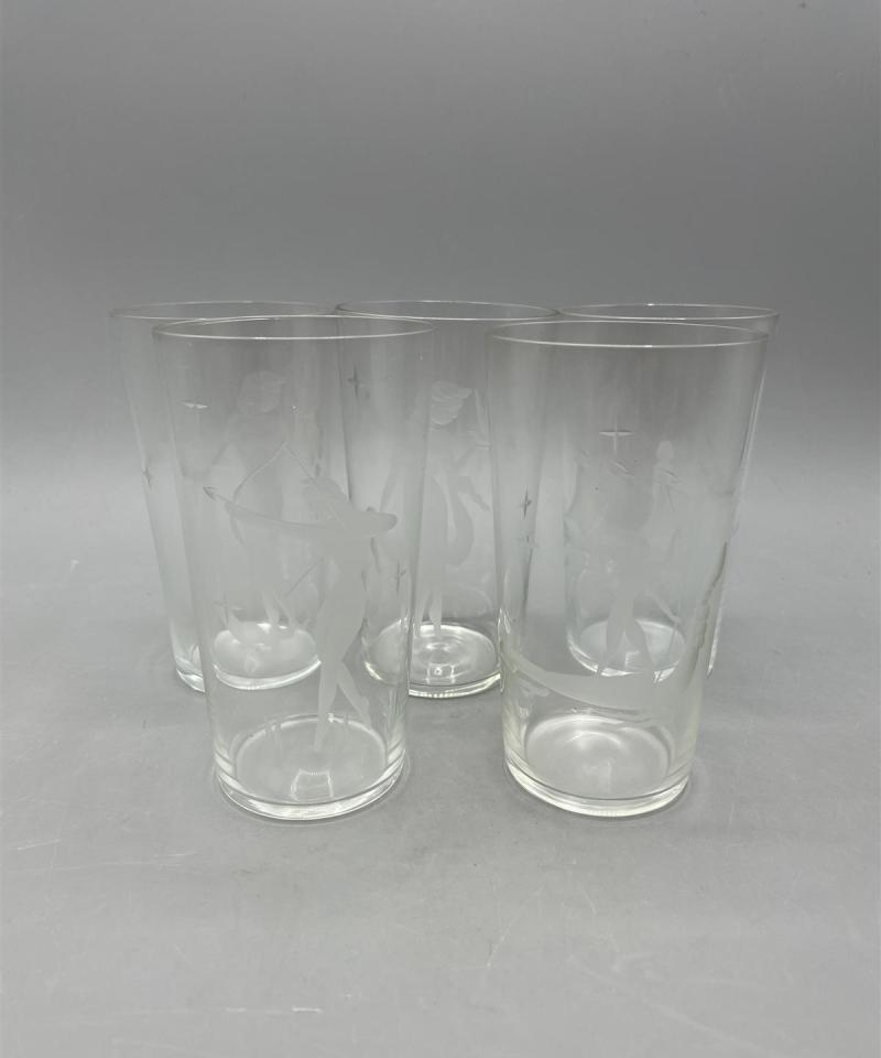 Vintage juomalasit hiottu koristelu 5kpl
