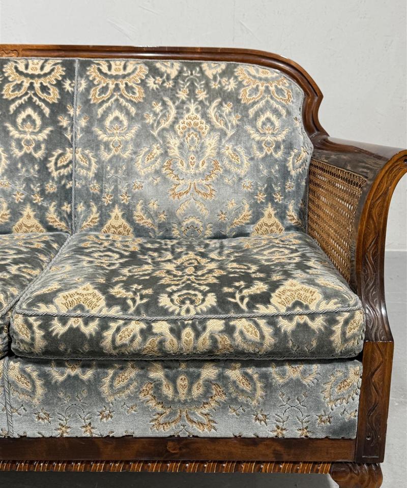 Vintage sohva rottinki ja plyyssi