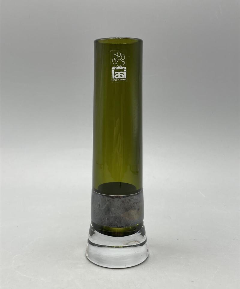 Riihimäen lasi maljakko oliivinvihreä alpakka panta