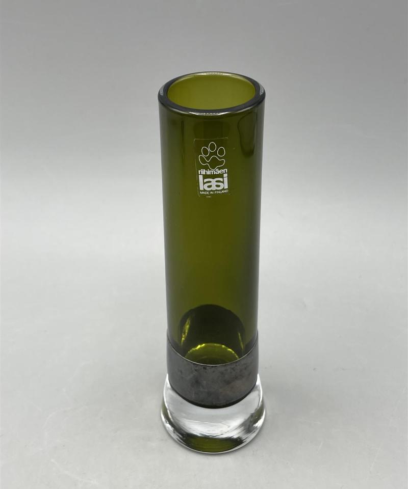 Riihimäen lasi maljakko oliivinvihreä alpakka panta