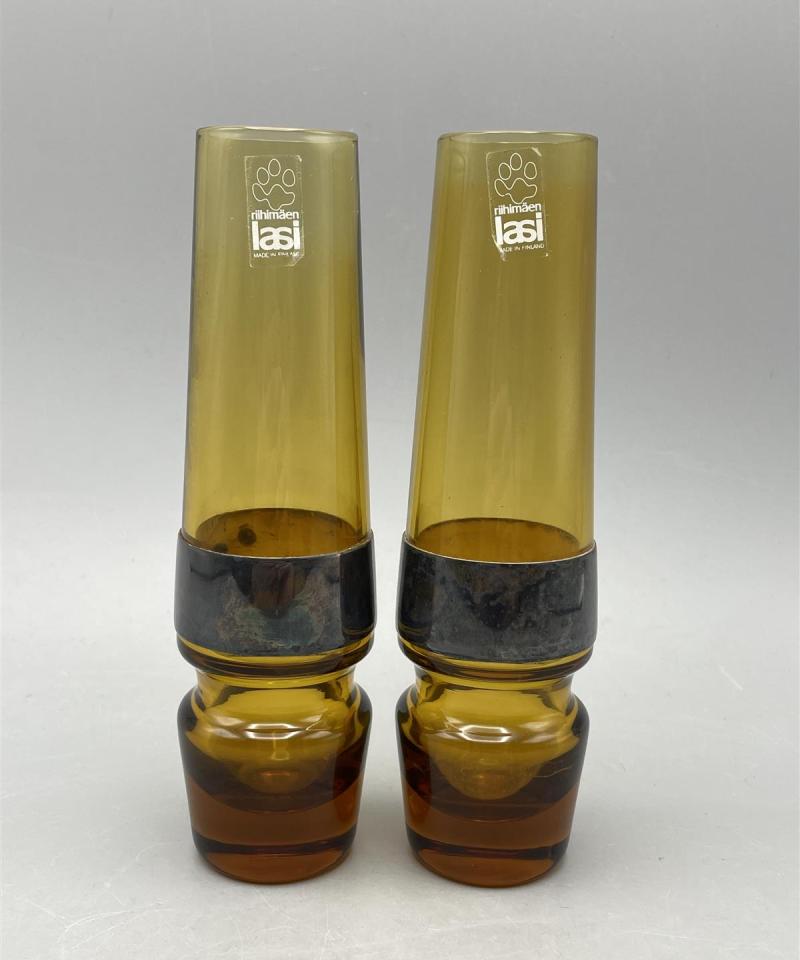 Riihimäen lasi maljakko pari alpakka panta