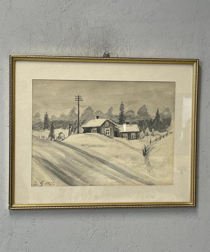 Taulu ”Talvinen maisema” vesiväri, SS 1966