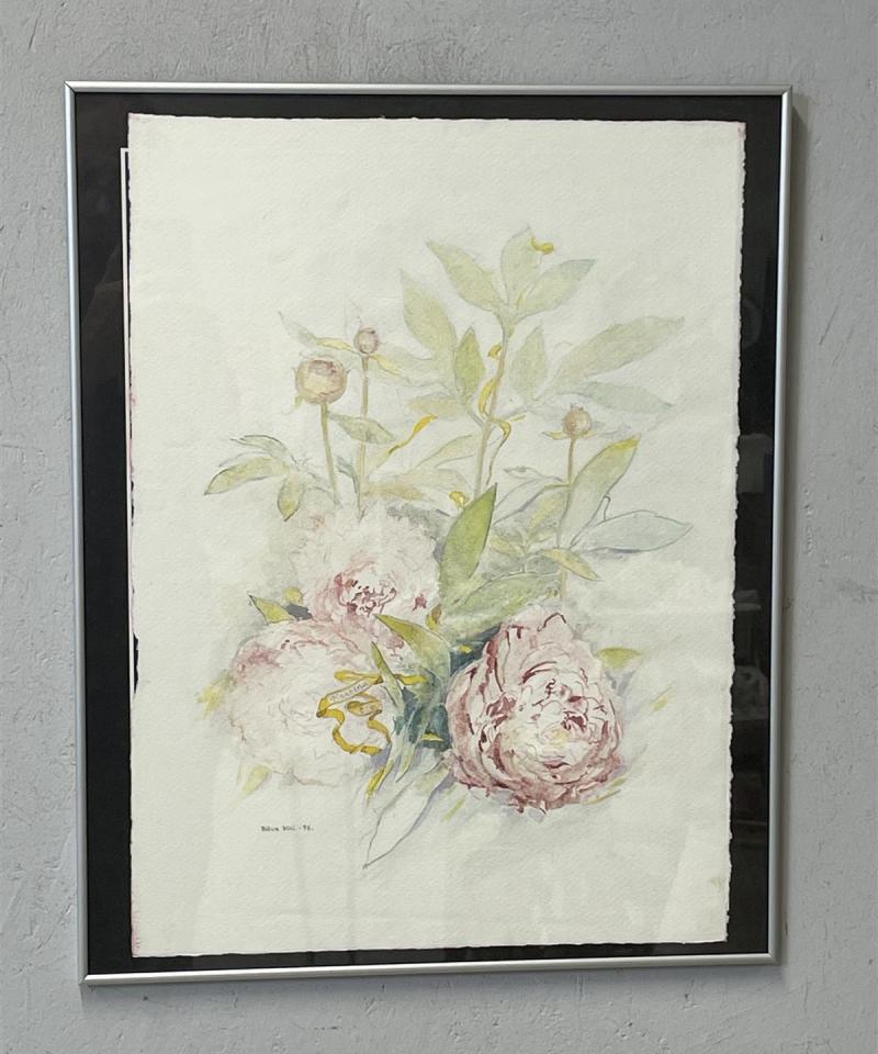 Taulu ”Kukat” vesiväriteos, Ritva Kivi -96