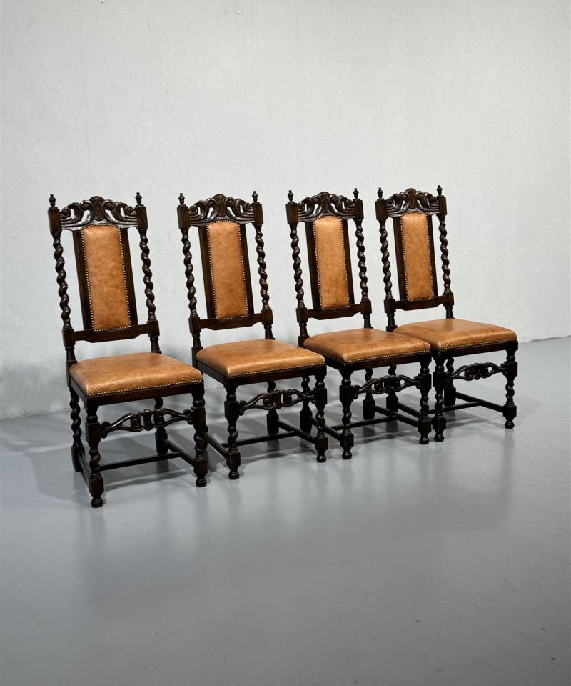 Barokki ruokatuoli (4 kpl) nahkaverhoilulla