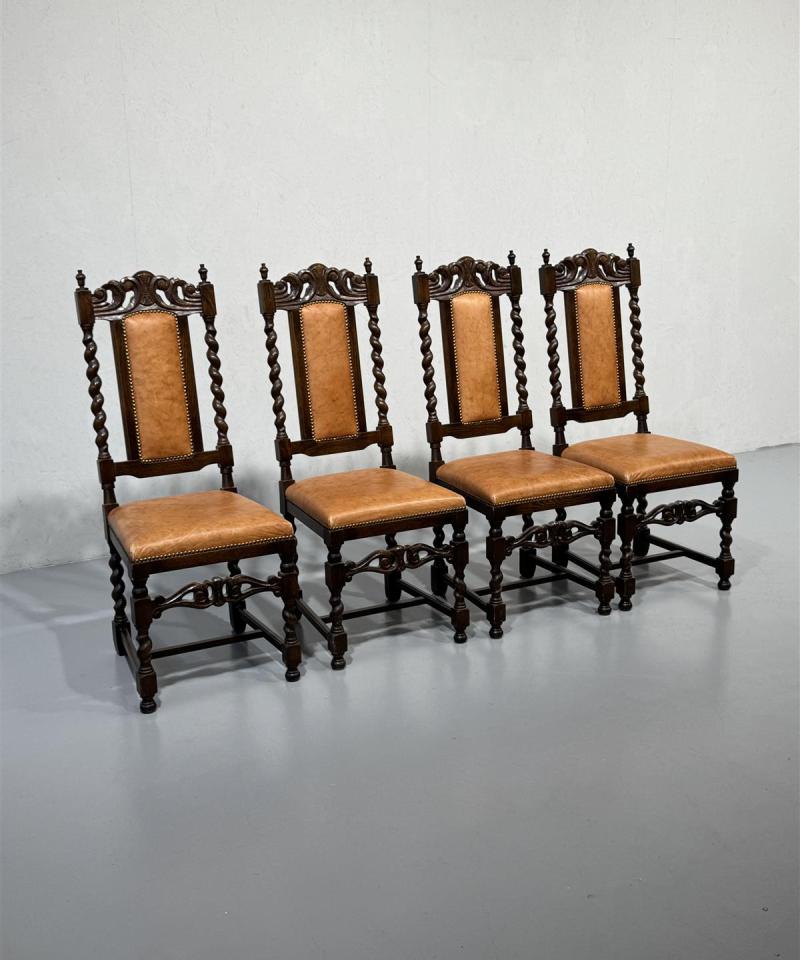 Barokki ruokatuoli (4 kpl) nahkaverhoilulla