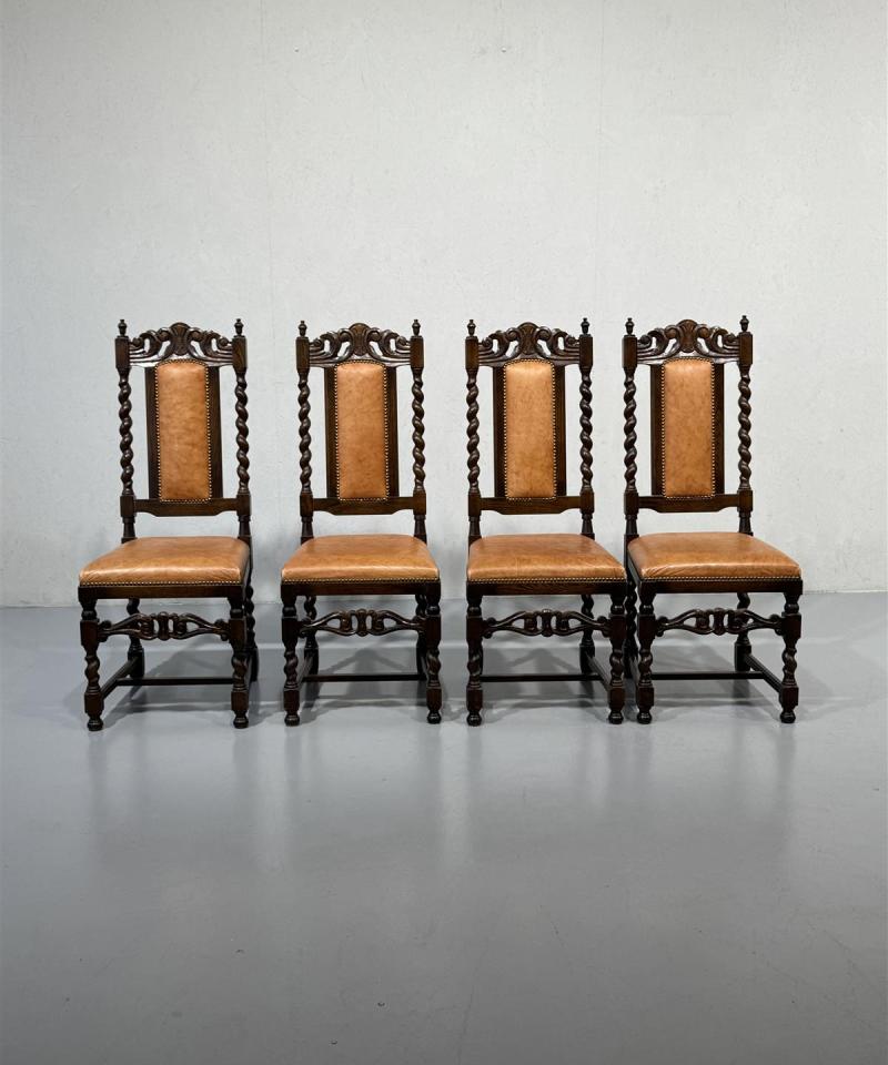 Barokki ruokatuoli (4 kpl) nahkaverhoilulla