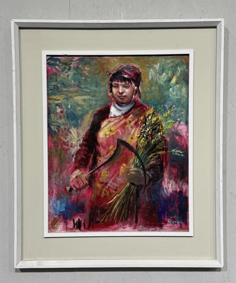 Taulu öljyvärimaalaus nainen & sirppi Mahe -78