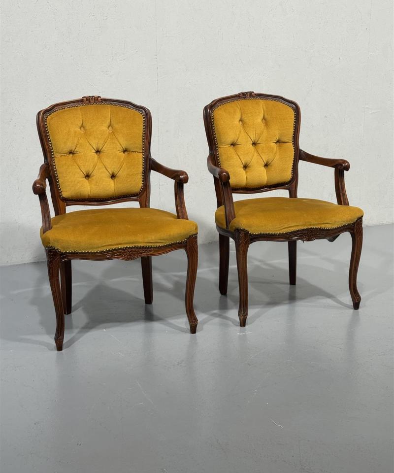 Vintage rokokoo nojatuolit, keltainen (2 kpl)
