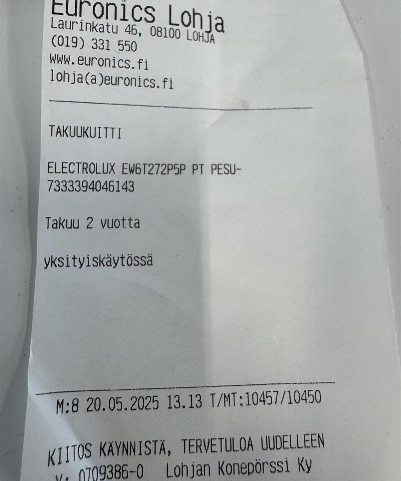 Electrolux TimeCare 500 pesukone (takuu)