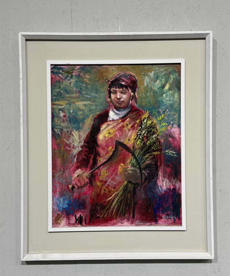 Taulu öljyvärimaalaus nainen & sirppi Mahe -78