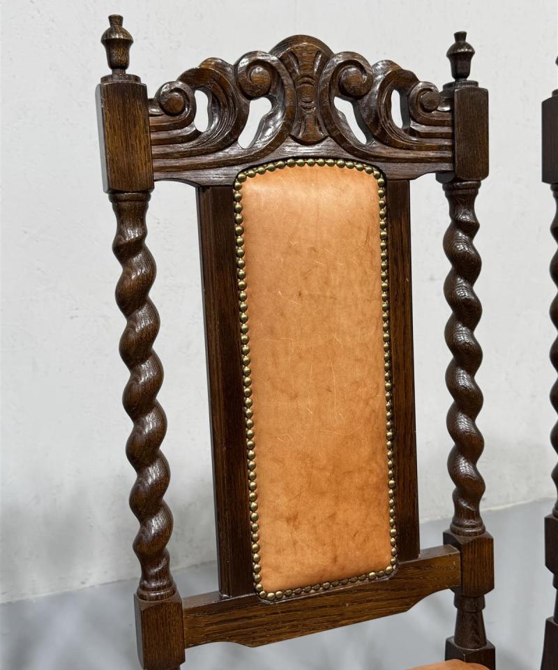 Barokki ruokatuoli (4 kpl) nahkaverhoilulla