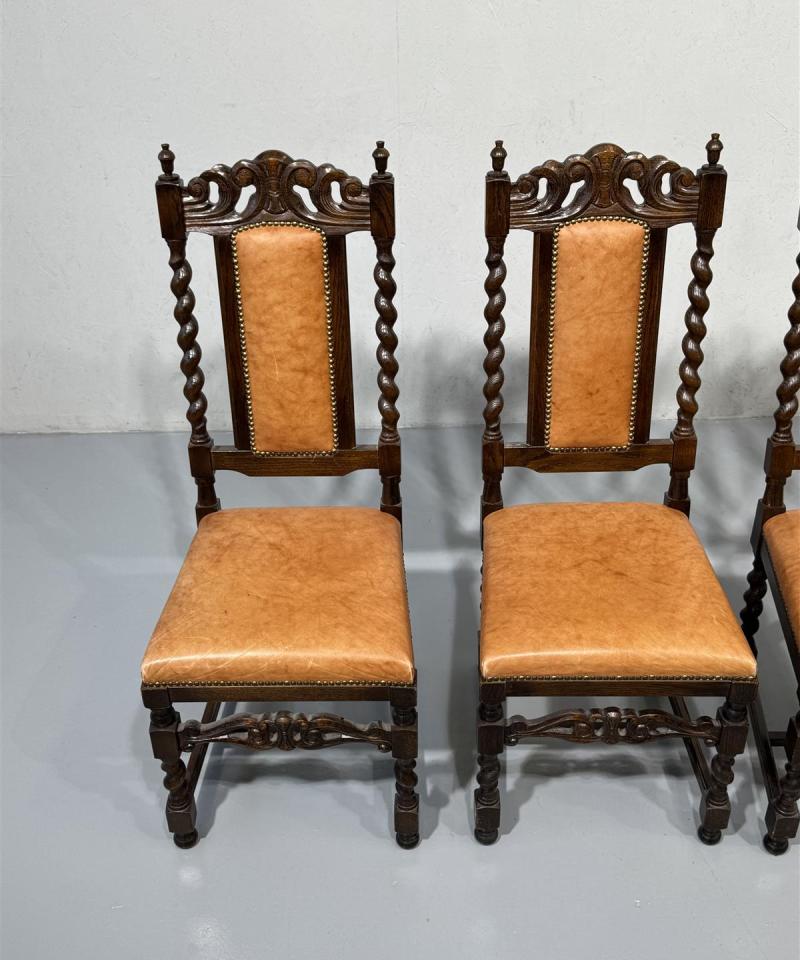 Barokki ruokatuoli (4 kpl) nahkaverhoilulla