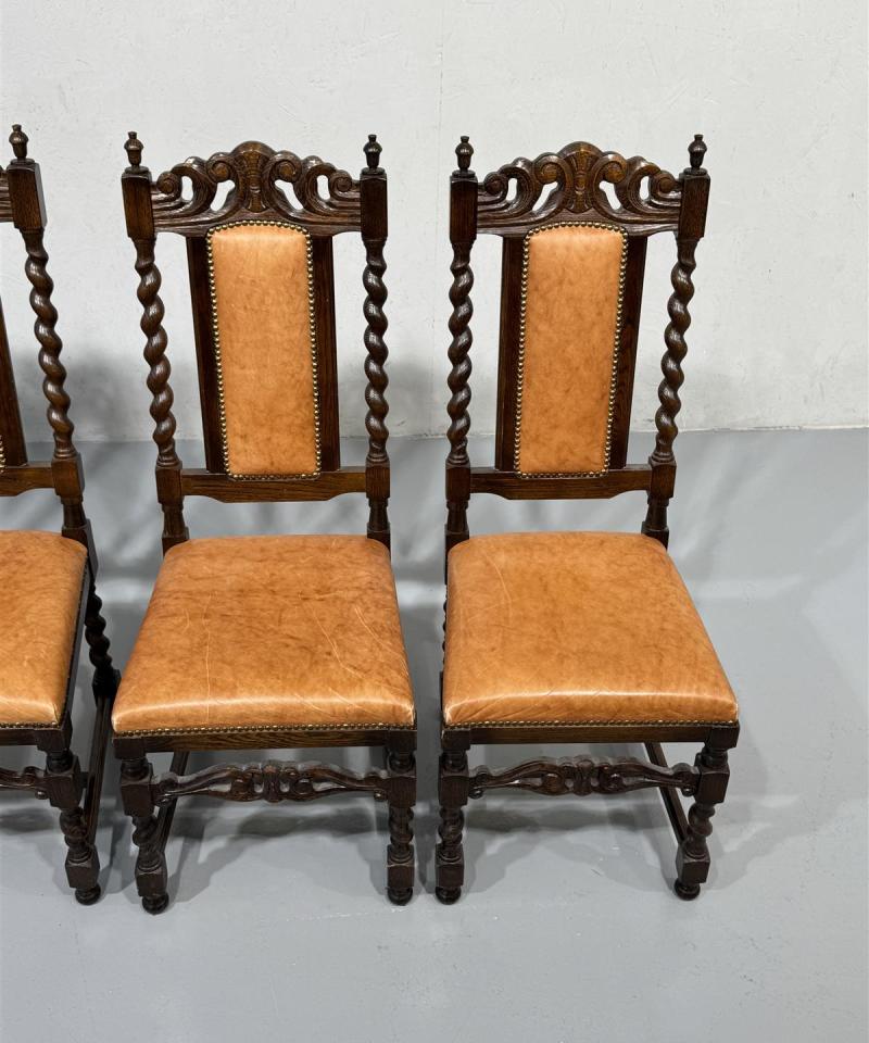 Barokki ruokatuoli (4 kpl) nahkaverhoilulla