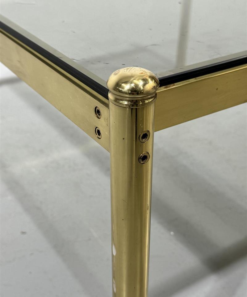 Vintage 70-luku sohvapöytä lasi ja messinki