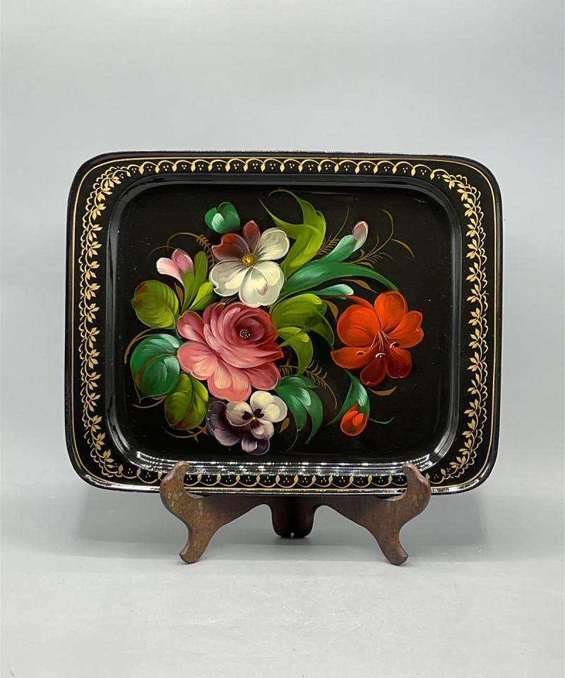 Vintage Käsinmaalattu metallitarjotin 2kpl, USSR