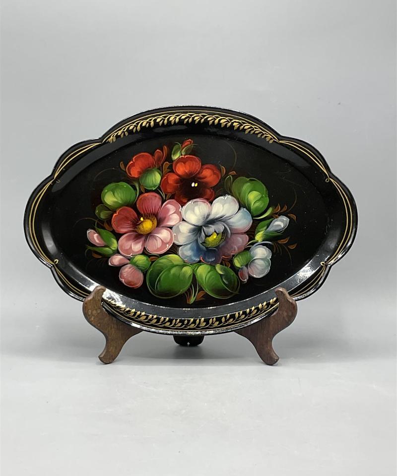 Vintage Käsinmaalattu metallitarjotin 2kpl, USSR