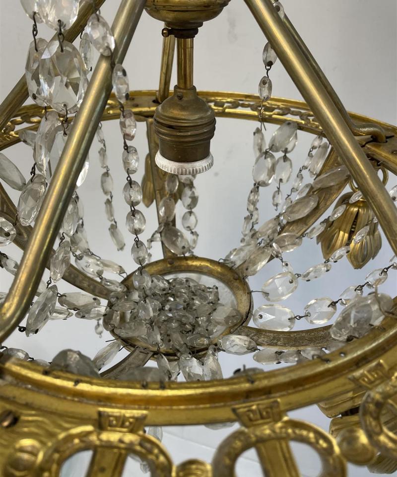 Vintage Kattokruunu kristalli ja messinki, 6-valopistettä.