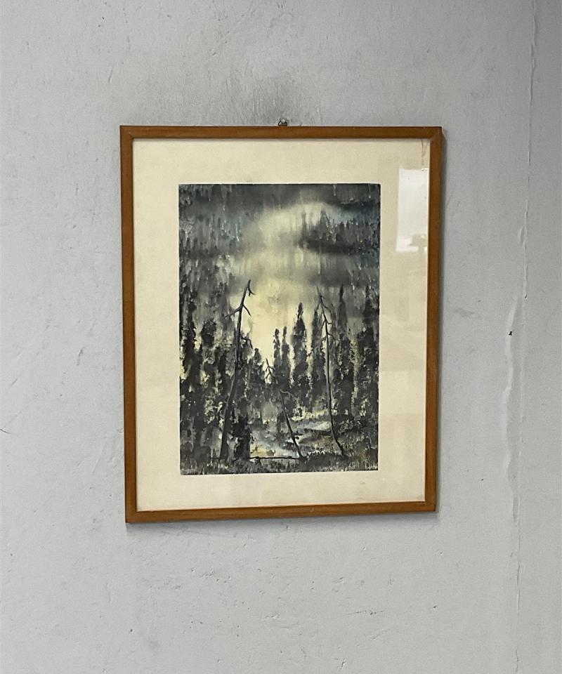 Taulu sekatekniikkateos, signeerattu