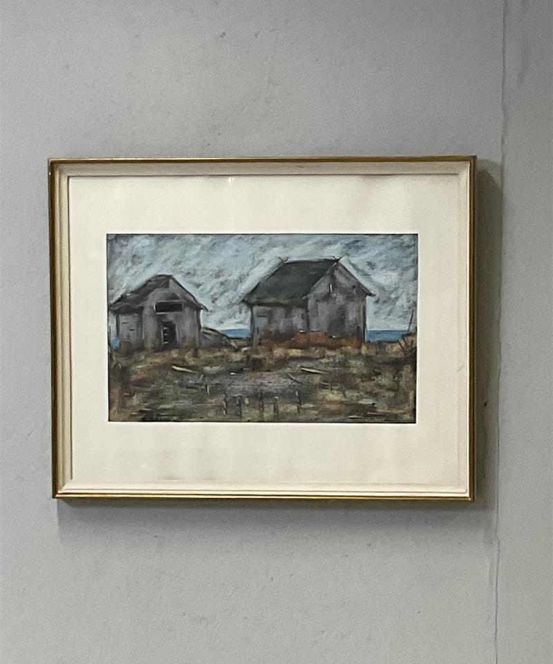 Taulu Mökit pastelli signeerattu