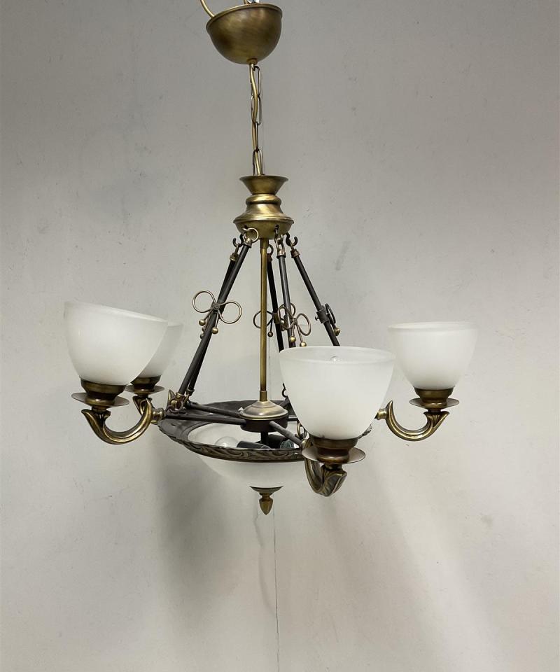 Vintage kattokruunu metalli ja lasi 7-valopistettä