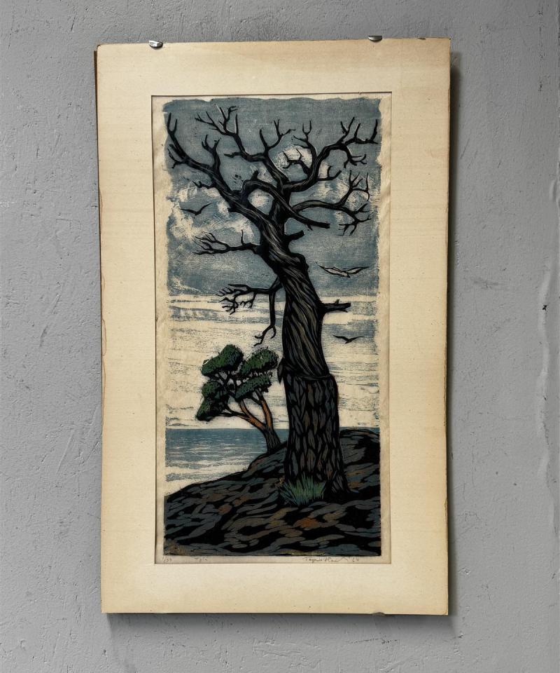 Taulu puupiirros värillä Tapio Haili -64