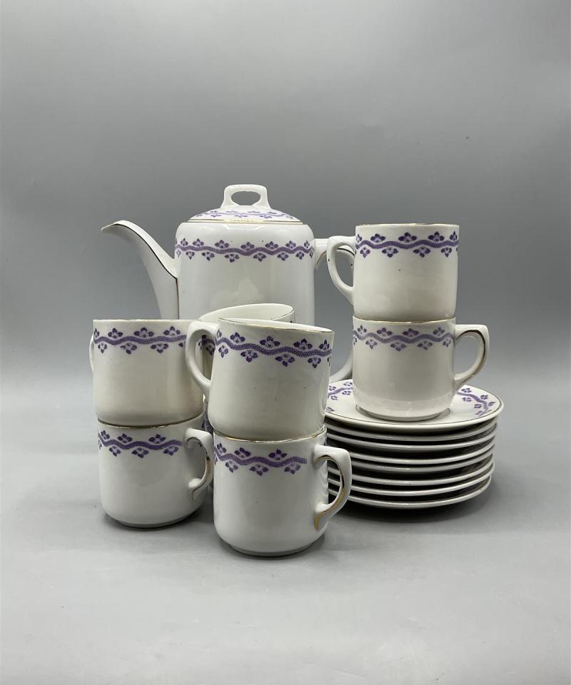 Vintage kahviastiat posliini violetti 9-osaa