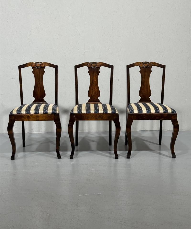 Vintage rokokoo tuolit puu, ruskeat (3 kpl)