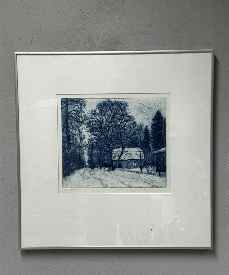 Taulu etsaus akvatinta Nummela Näkymä Albertin talolle Ilma Ylirotu