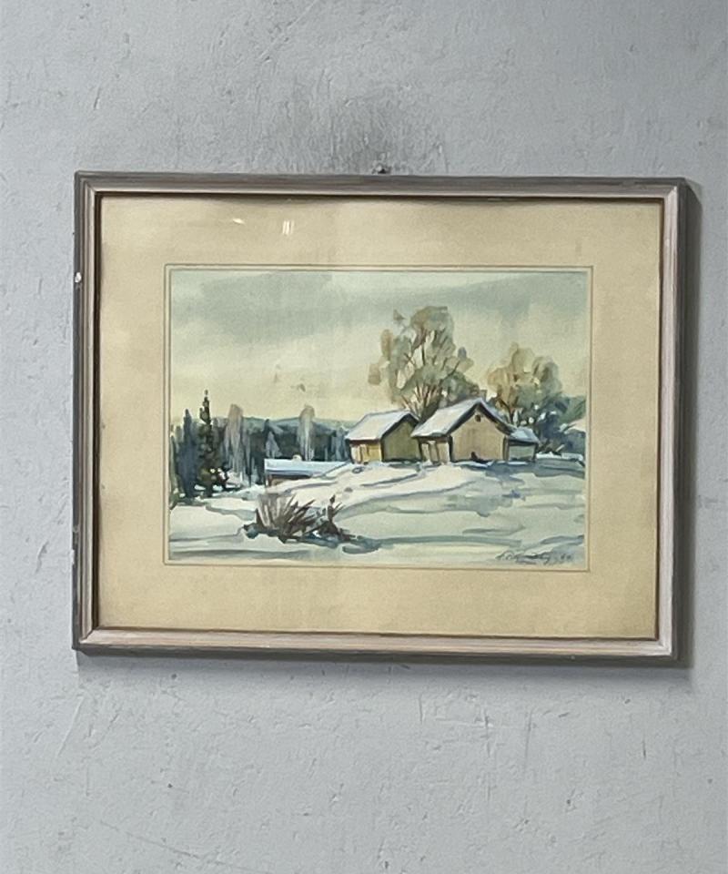 Taulu Talvimaisema vesiväri, signeerattu