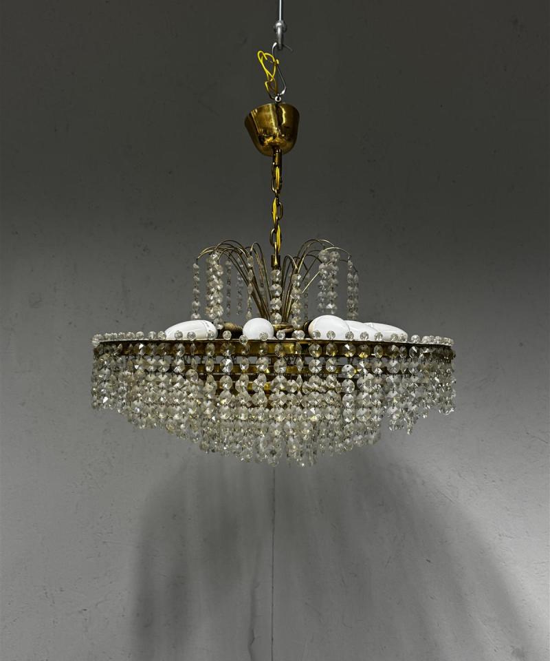 Vintage kattokruunu kristallihelmillä 52cm