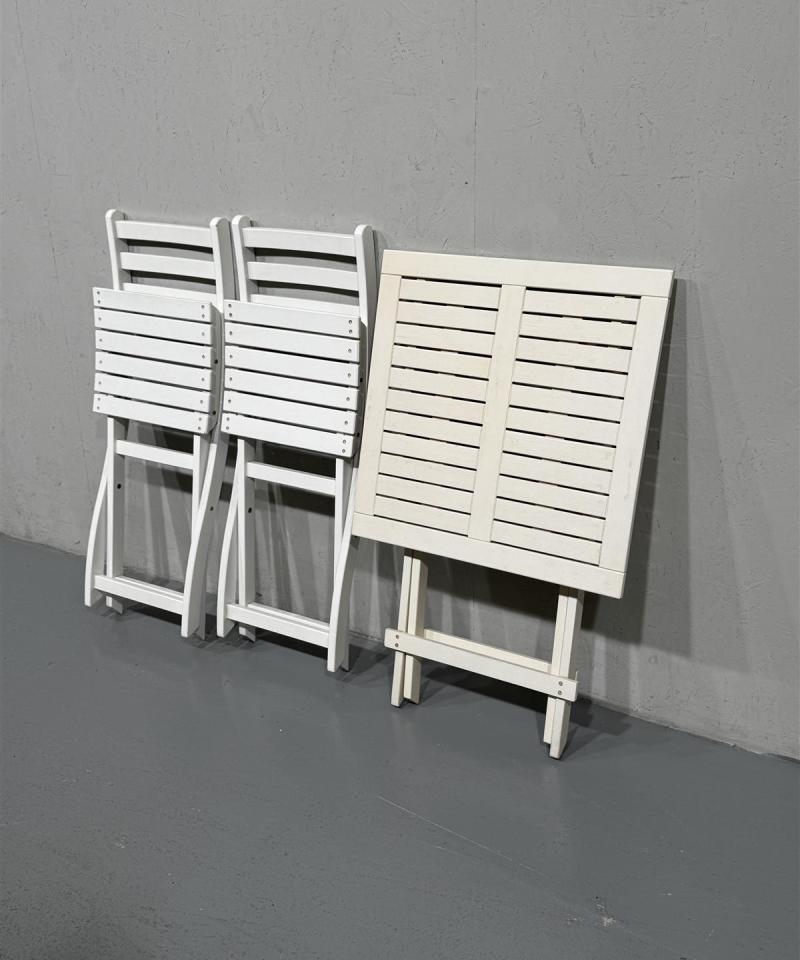 Taitettava puutarhakalustesetti, valkoinen (3 kpl)