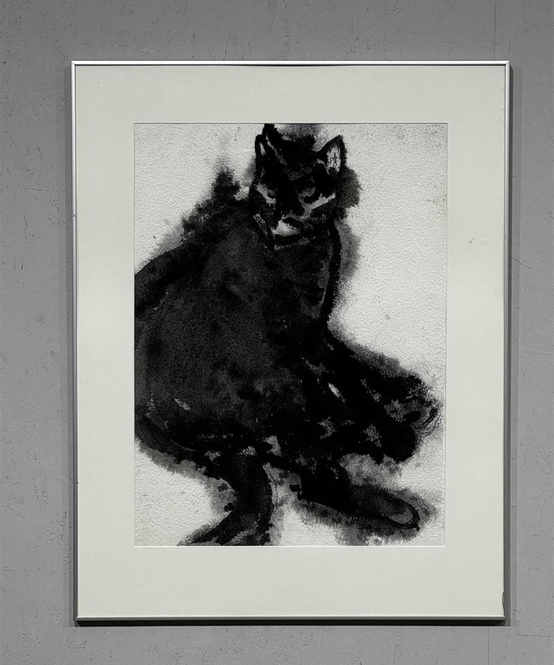 Taulu "Musta kissa" vesiväri tuntematon