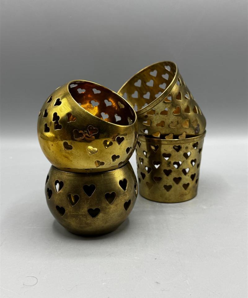 Vintage kynttilälyhdyt messinki sydänkuvioilla (4 kpl)