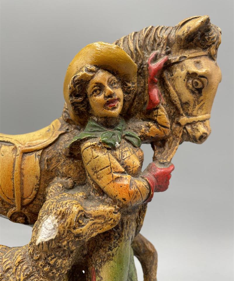 Keraaminen Figuuri Hevonen, nainen ja koira