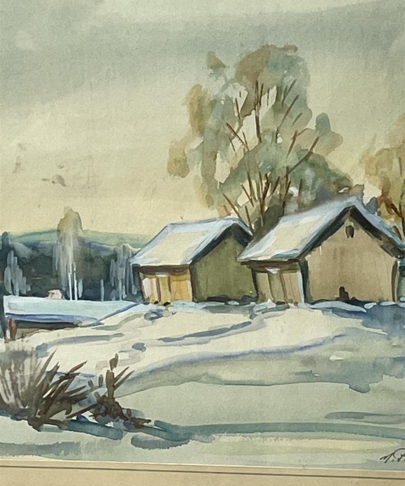 Taulu Talvimaisema vesiväri, signeerattu