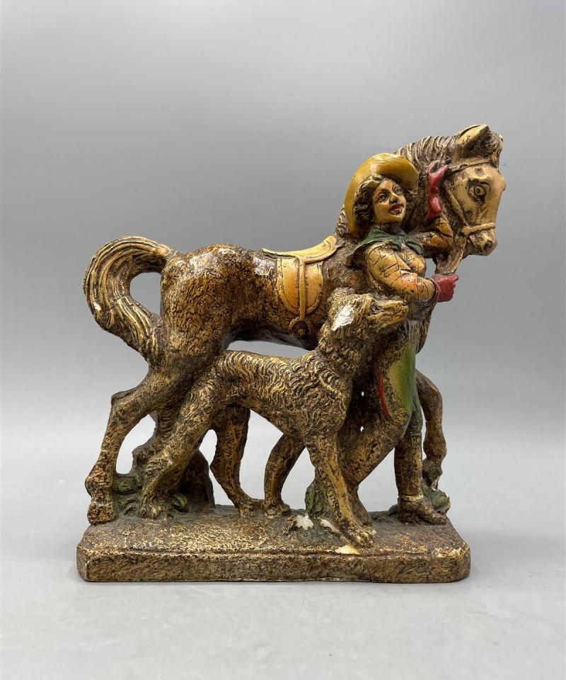 Keraaminen Figuuri Hevonen, nainen ja koira