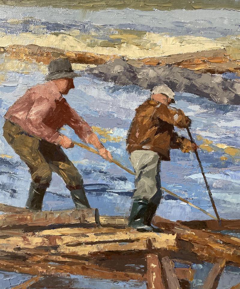 Taulu ”Tukinuittajat” öljyvärimaalaus, Yrjö Mustonen