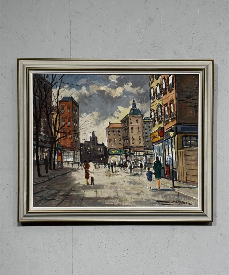 Taulu kaupunkimaisema öljyvärimaalaus tunnistamaton