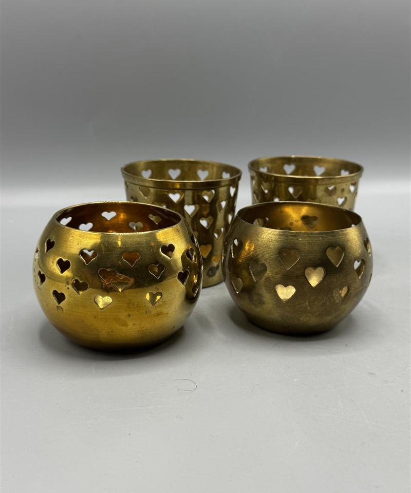 Vintage kynttilälyhdyt messinki sydänkuvioilla (4 kpl)
