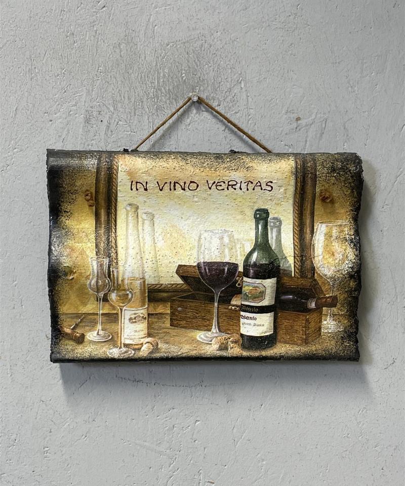 Vintage ”In Vino Veritas” seinälaatta keramiikka