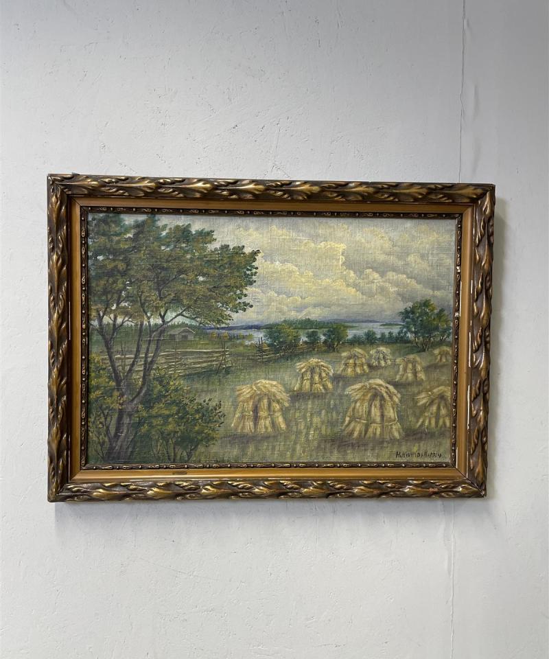 Taulu Sadonkorjuu öljyväri, H Kivikoski 1914